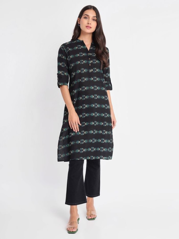 Black And Blue Straight Kurta