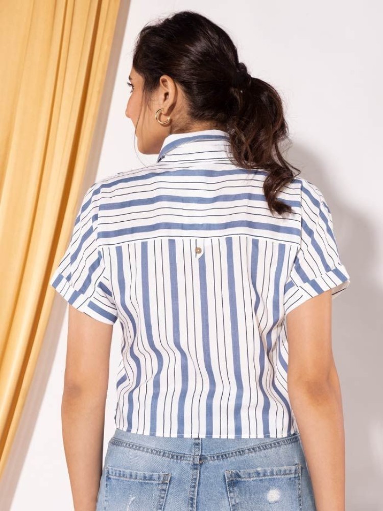 Striped Front Tie Casual Shirts for Women