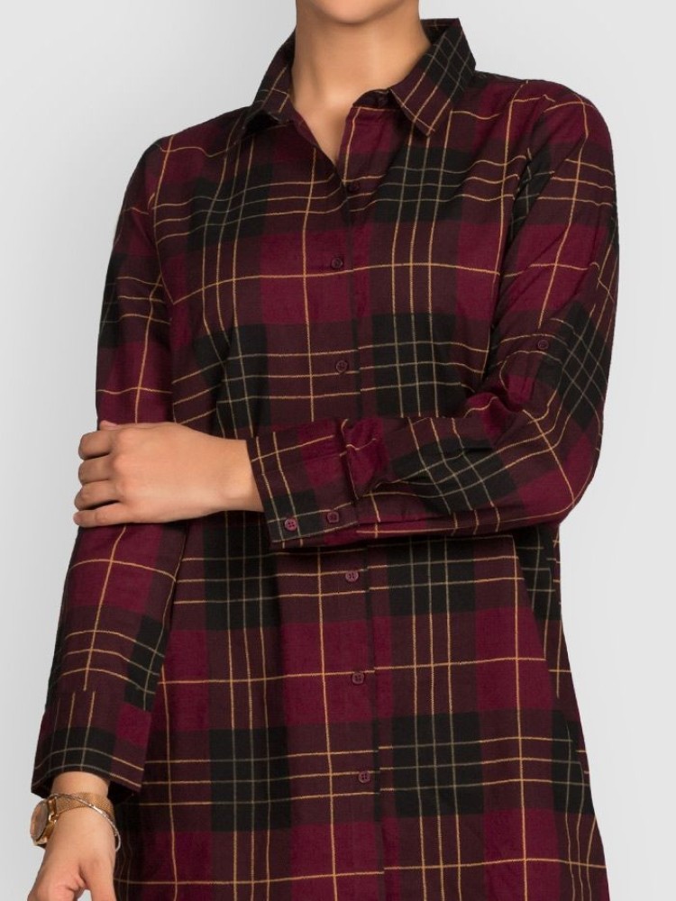 Multicolor Checkered Long Casual Shirts for Women