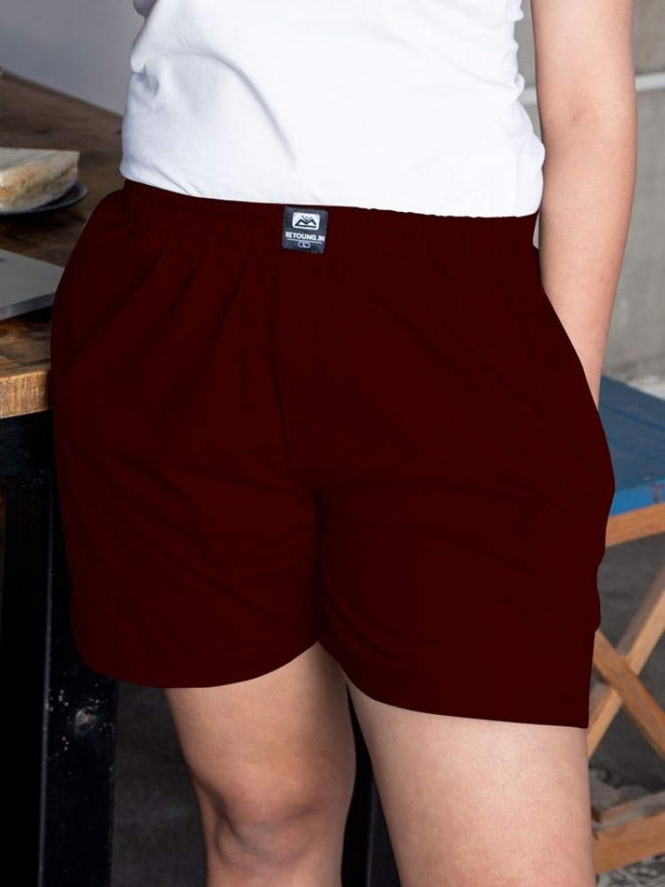 Plain Burgundy Women Boxer