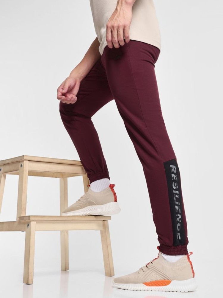 Burgundy Panelled Knitted Men Jogger