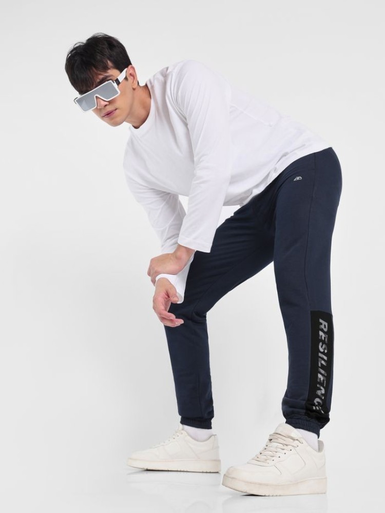 Bold Blue Panelled Knitted Men Jogger