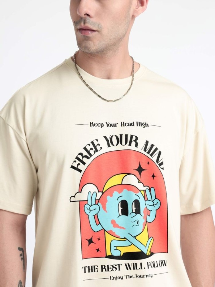 Free Your Mind Printed Oversized T-shirt for Men