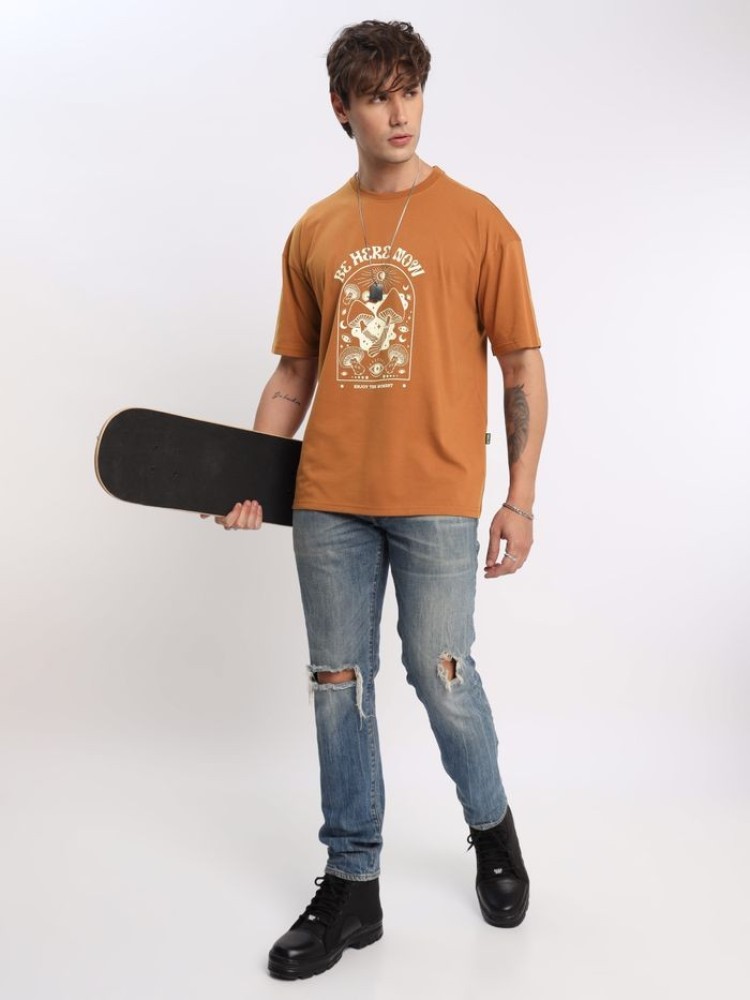 Be Here Now Printed Oversized T-shirt for Men