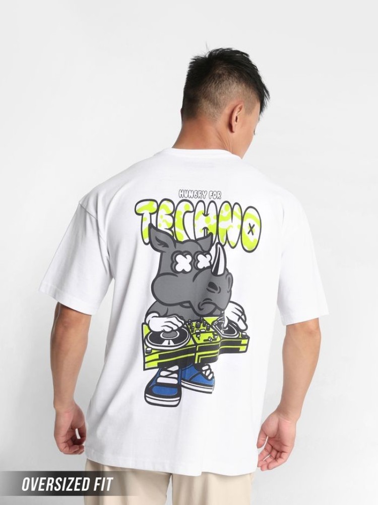 Hungry for Techno Printed Oversized T-shirt for Men