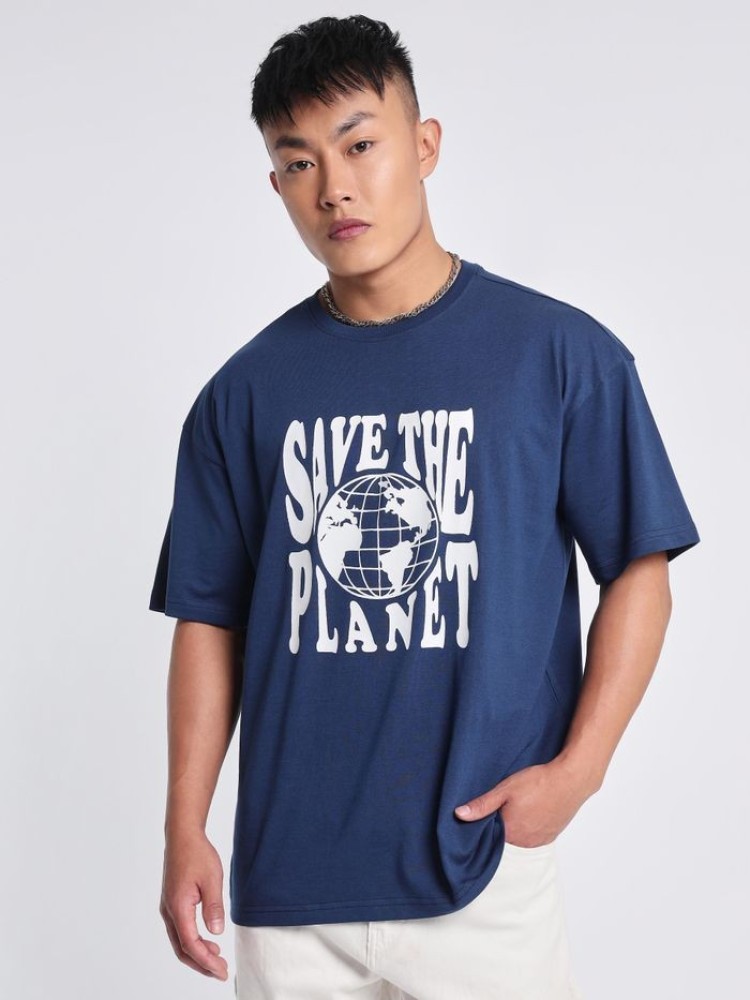 Save the Planet Printed Oversized T-shirt for Men