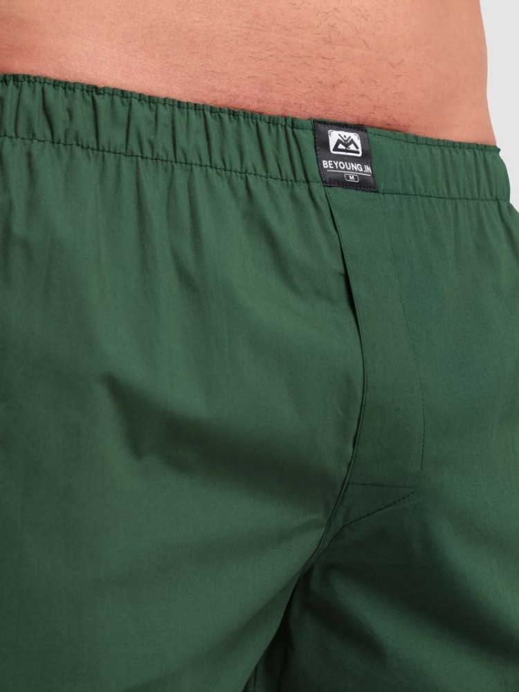 Plain Bottle Green Mens Boxer