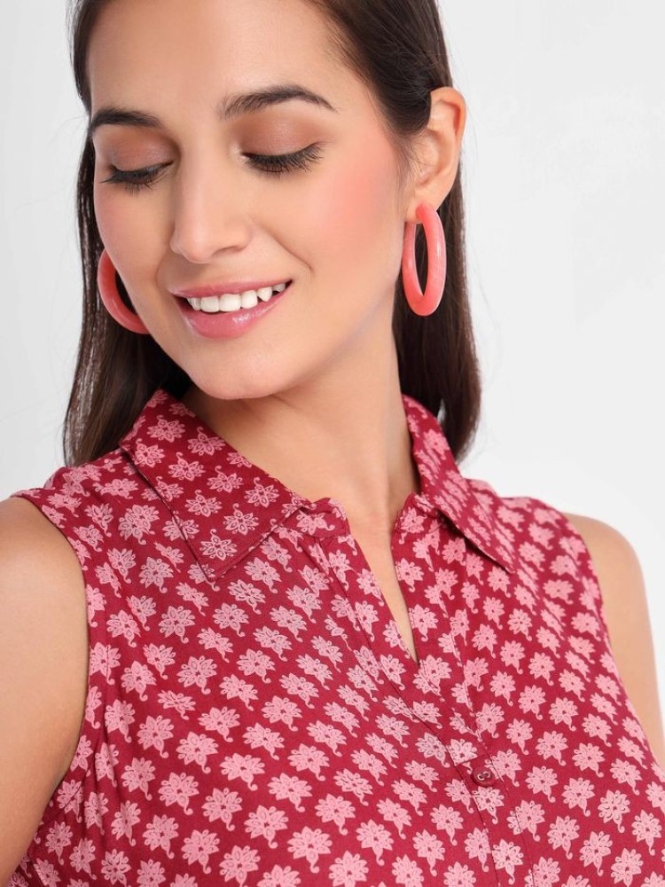 Red Collar Flare Kurta