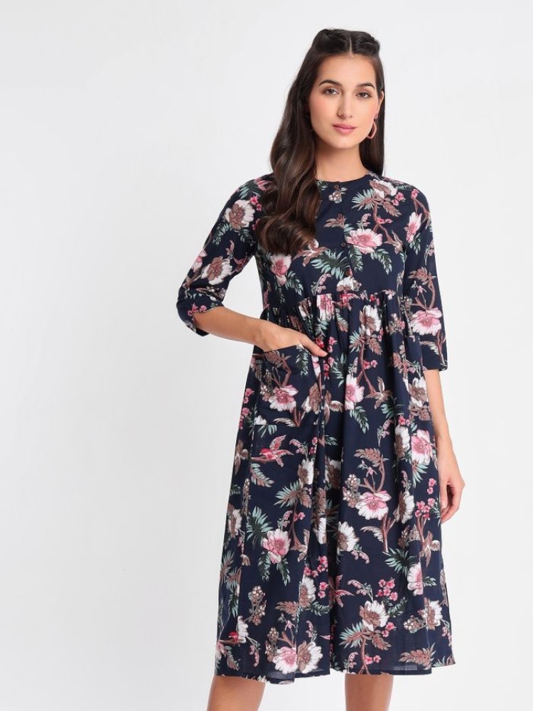 Flower Print A-Line Kurta