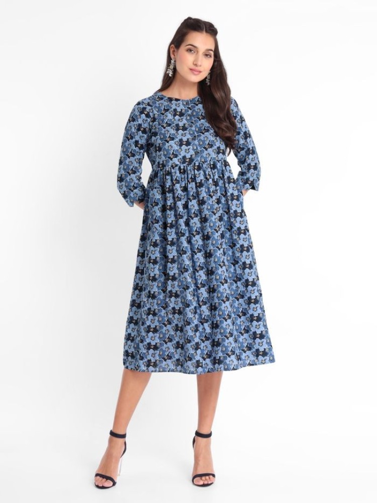 Blue Floral A-Line Kurta