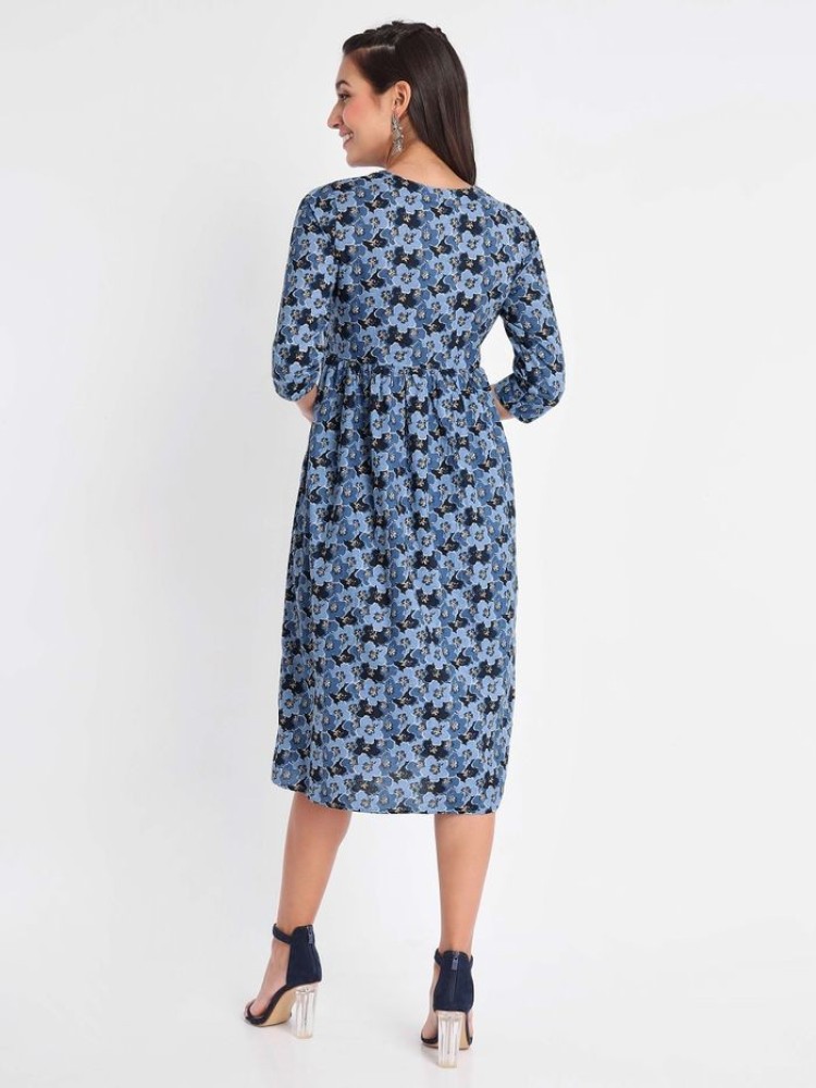 Blue Floral A-Line Kurta