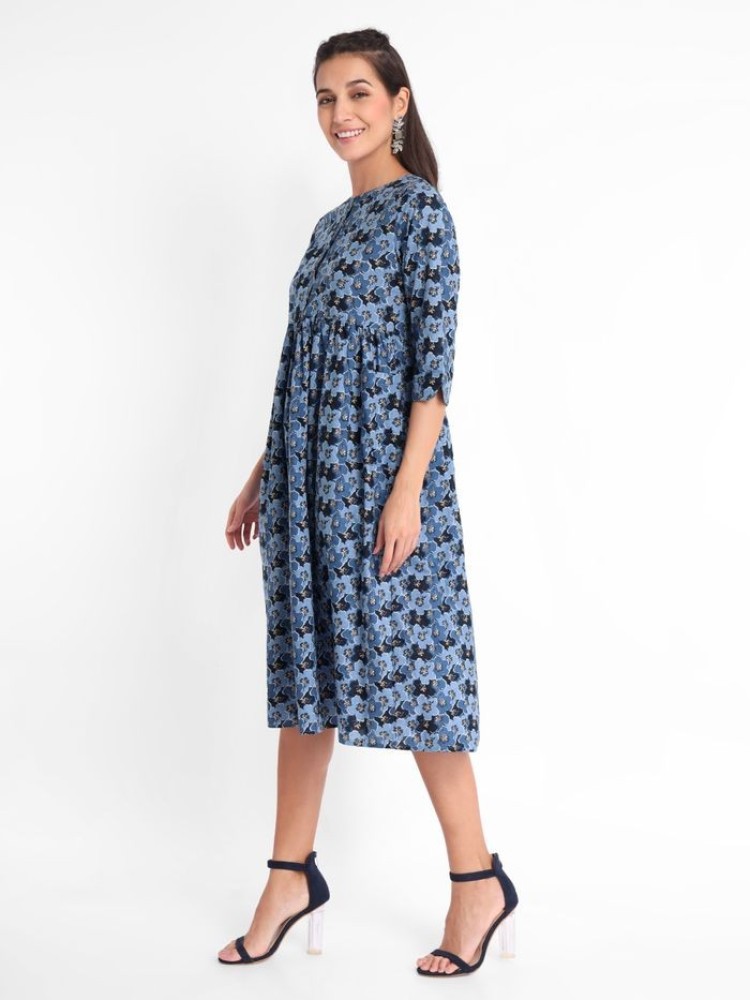 Blue Floral A-Line Kurta