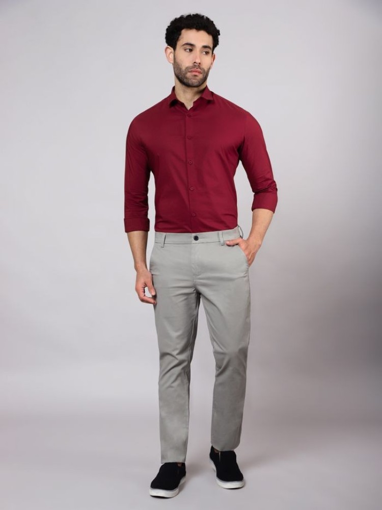 Burgundy - Cotton Solid Shirts For Men