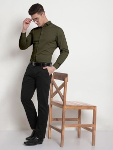 Army Green - Cotton Solid Shirts For Men