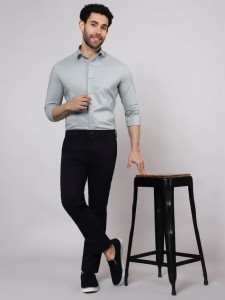 Grey - Cotton Solid Shirts For Men