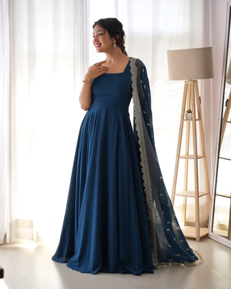 BLUE COLOUR PURE SOFT FOX GEORGETTE FULLY FLAIR GOWN