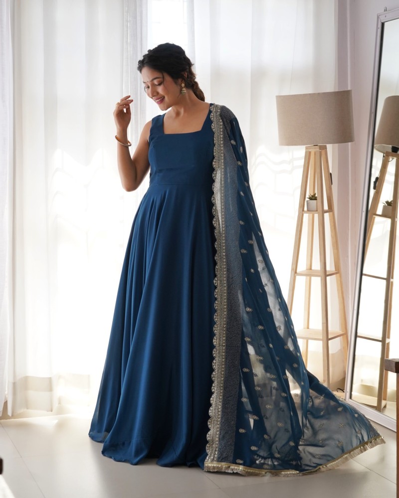 BLUE COLOUR PURE SOFT FOX GEORGETTE FULLY FLAIR GOWN