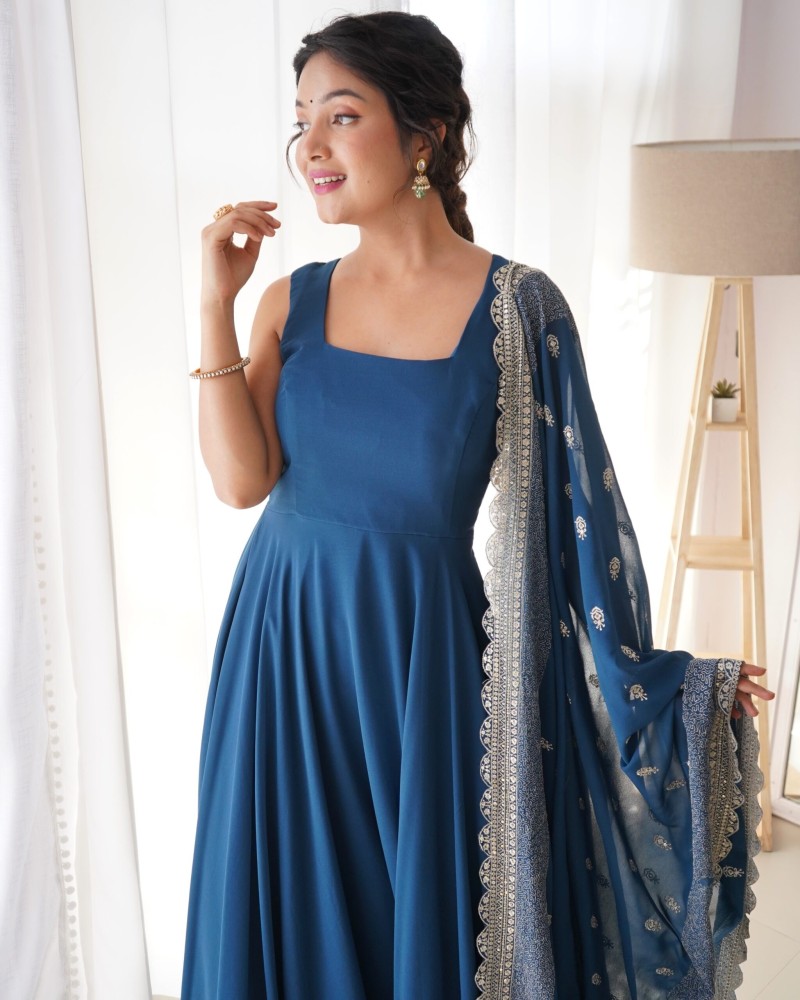 BLUE COLOUR PURE SOFT FOX GEORGETTE FULLY FLAIR GOWN