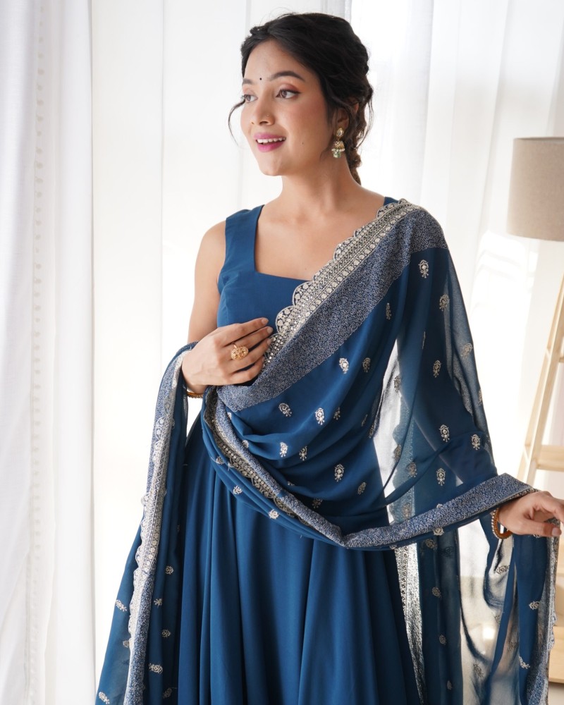 BLUE COLOUR PURE SOFT FOX GEORGETTE FULLY FLAIR GOWN