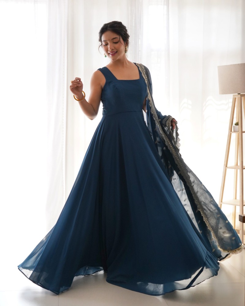 BLUE COLOUR PURE SOFT FOX GEORGETTE FULLY FLAIR GOWN