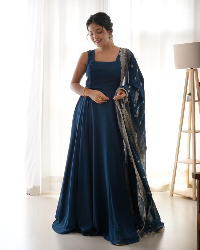 BLUE COLOUR PURE SOFT FOX GEORGETTE FULLY FLAIR GOWN