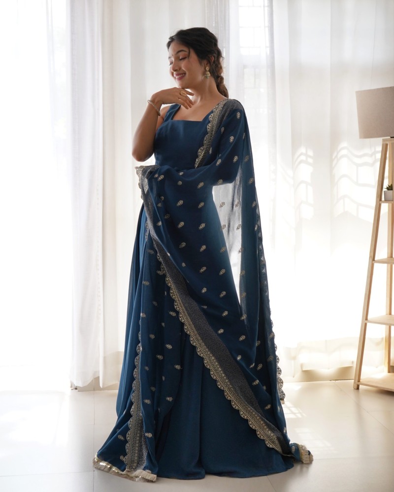 BLUE COLOUR PURE SOFT FOX GEORGETTE FULLY FLAIR GOWN