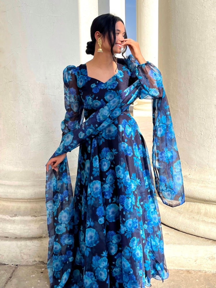 NEW BLUE TABBY OREGANZA PUFFED SLEEVE GOWN