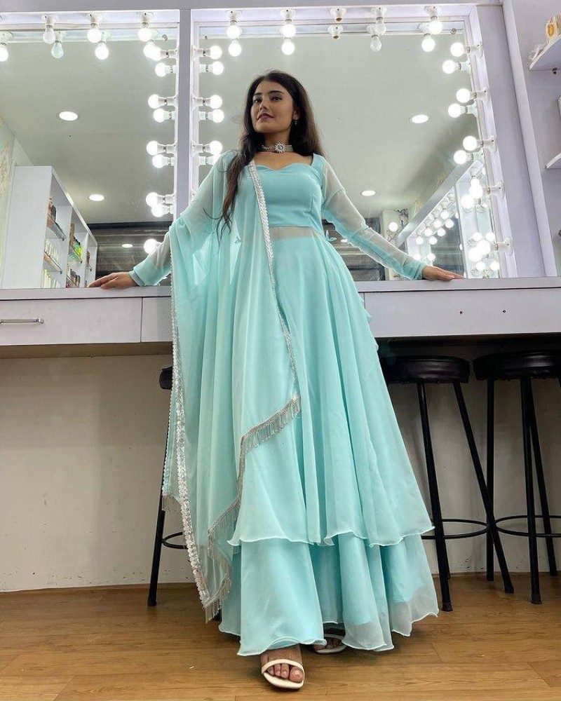 NEW SKY BLUE GEORGEETE PLAZO ANARKALI