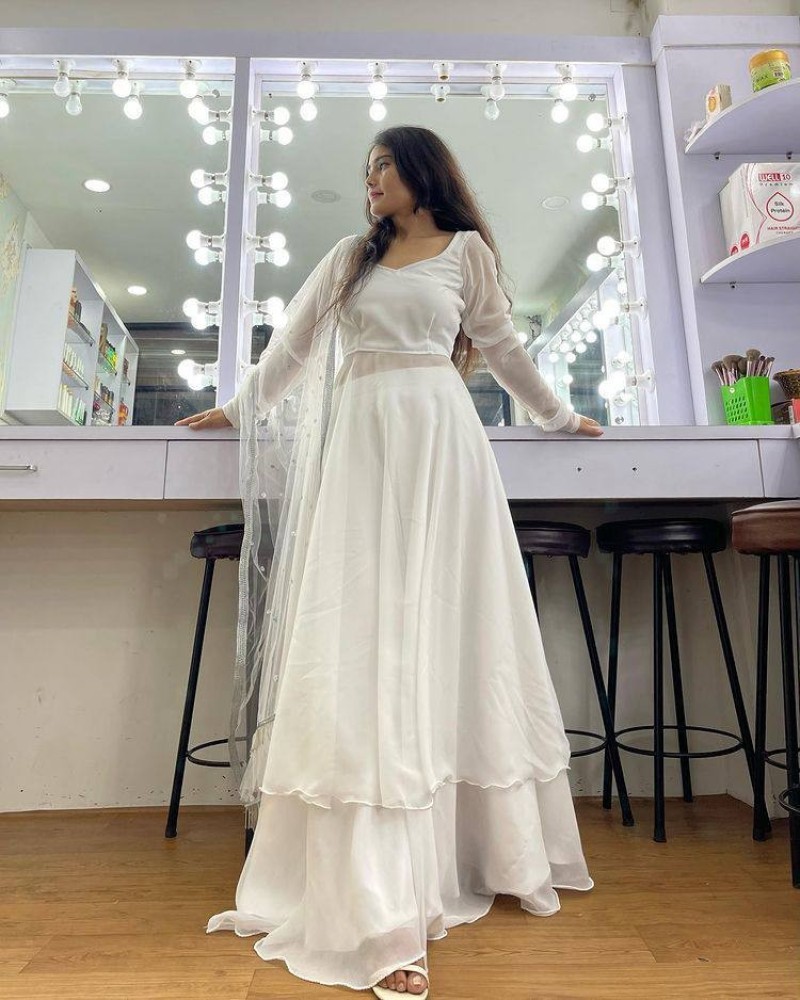 NEW WHITE GEORGEETE PLAZO ANARKALI