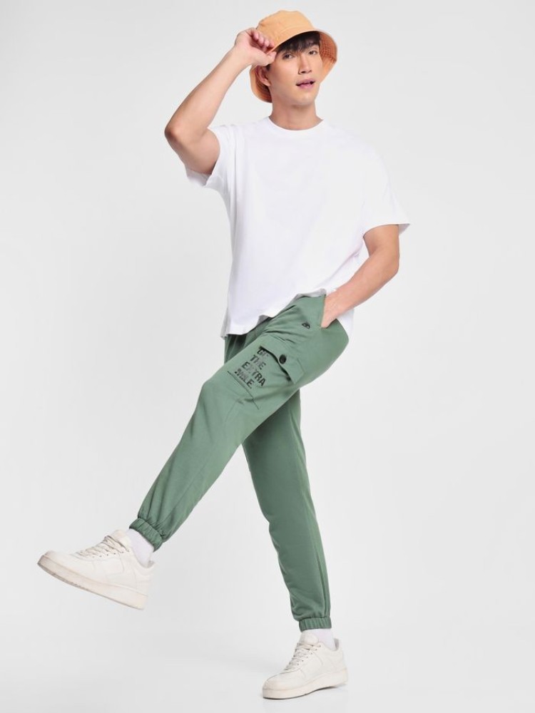 Dark Pastel Green Cargo Pocket Knitted Men Jogger