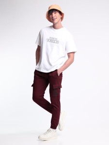 Burgundy Cargo Pocket Knitted Men Jogger