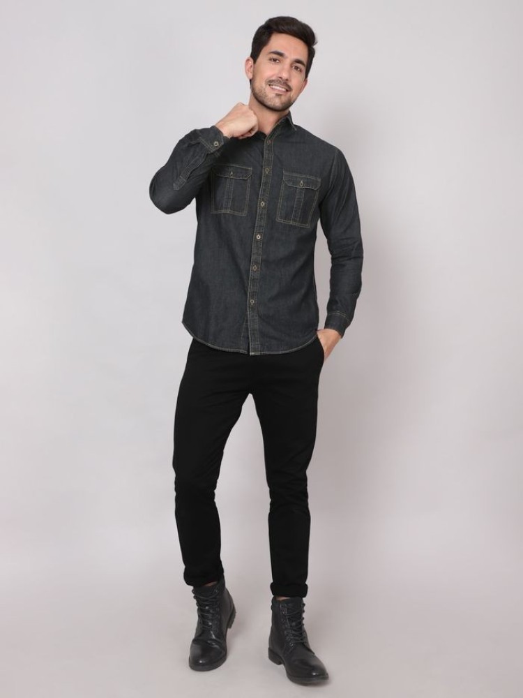 Black Denim Shirt for Men