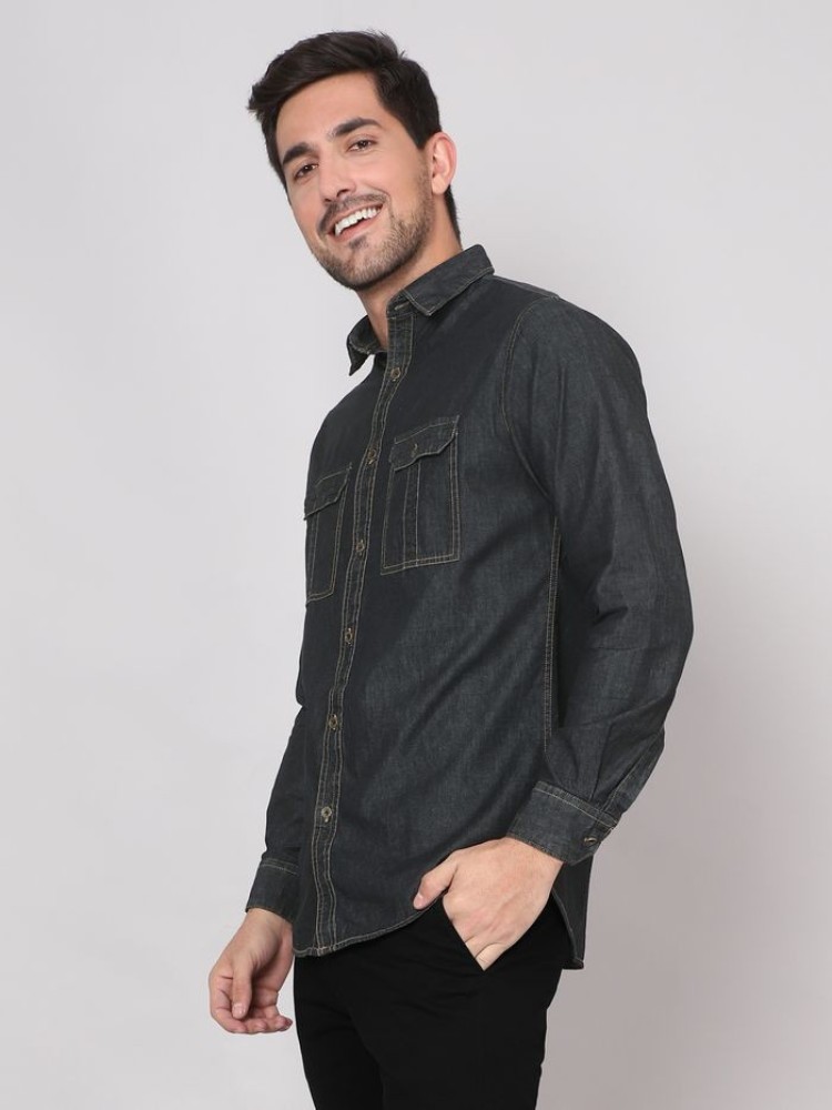 Black Denim Shirt for Men